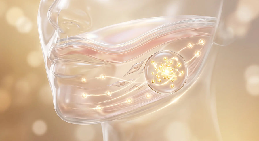 Cross-section of skin showing microcurrent travelling through facial tissue