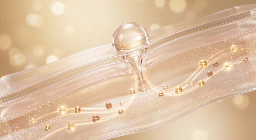 Serum droplet with charged ions being carried through the skin barrier
